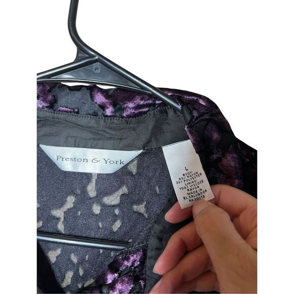 Vintage Preston & York Semi Sheer Purple Velvet Long Sleeve Blouse Top L - Picture 6 of 7